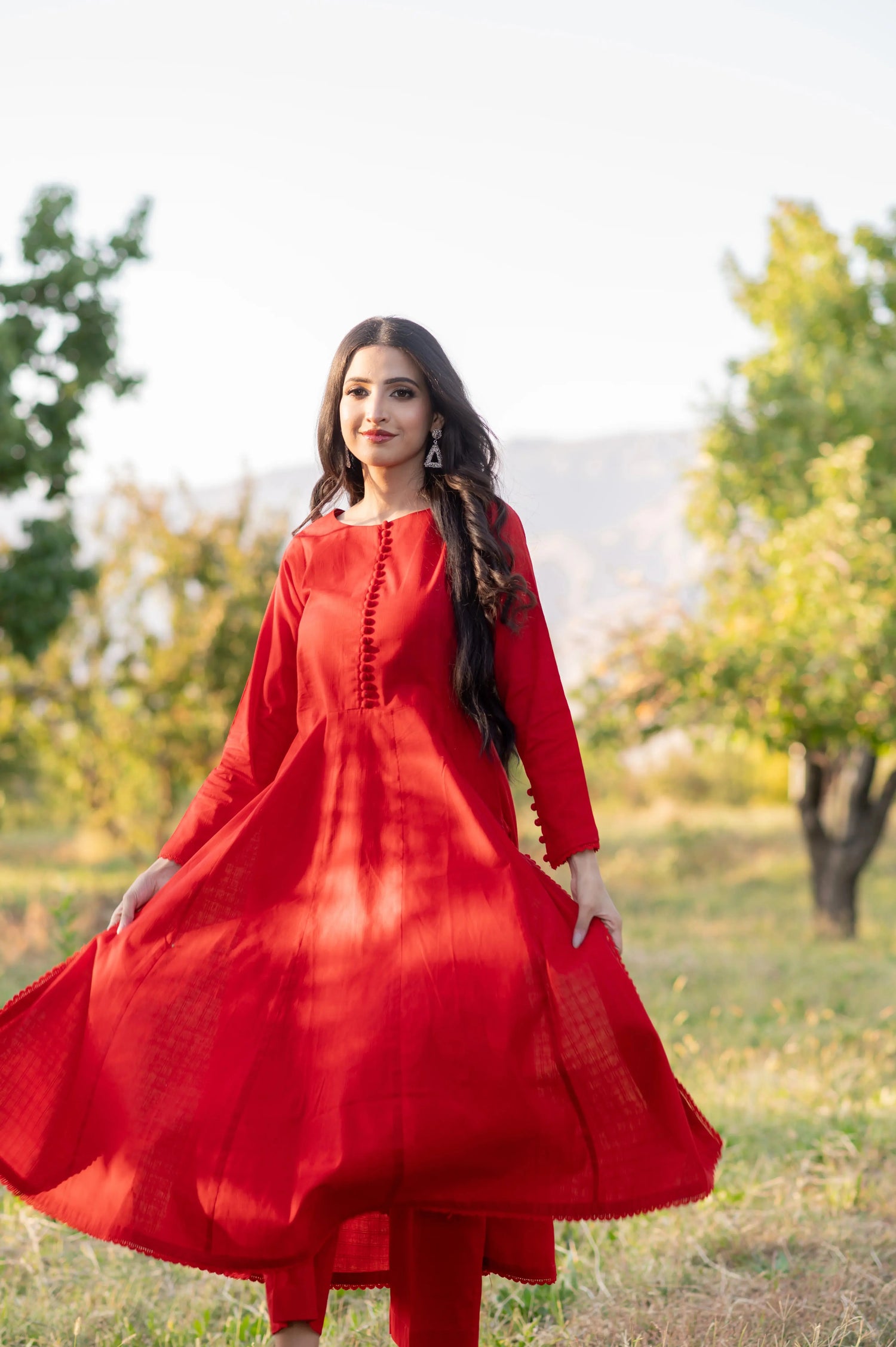 Scarlet Grace Co-ord Set (Rangrez) | Red Jacquard Ariya Apparel