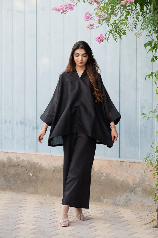 Midnight Breeze Co-ord Set (Ghazal) | Black Jacquard