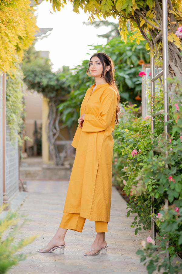 Golden Hour Co-ord Set (Kashan) | Mustard Khaddar